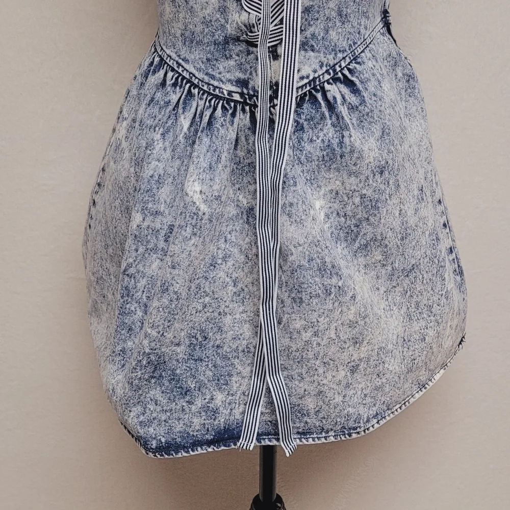80s Vintage Amy Too Byer California Acid Wash Cotton Lace-up Mini Skater Dress S - Picture 7 of 16